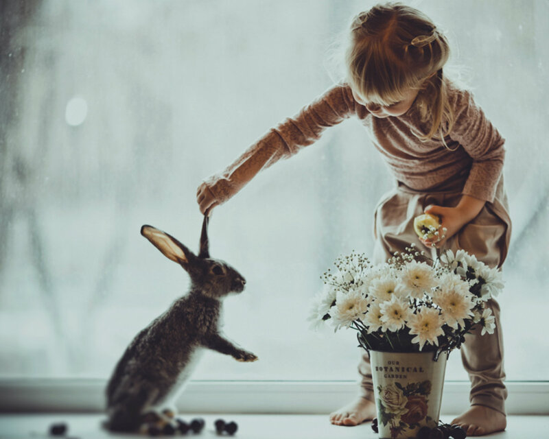 Child with Rabbit — White