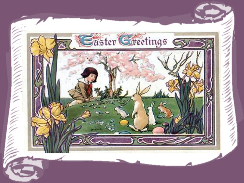 Child with Rabbits — Green, Peaceful