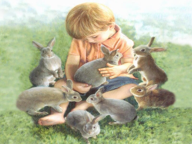 Child with Rabbits — Green