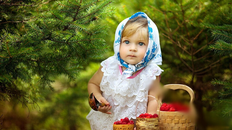 Child with Raspberries — Green, Serene, Afternoon