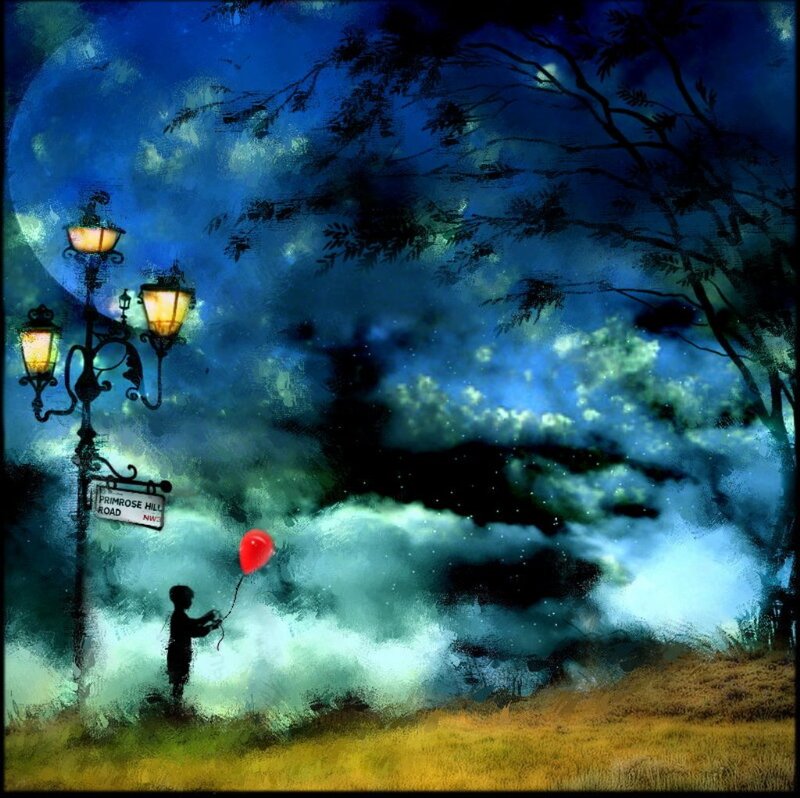 Child with Red Balloon — Blue, Dreamy