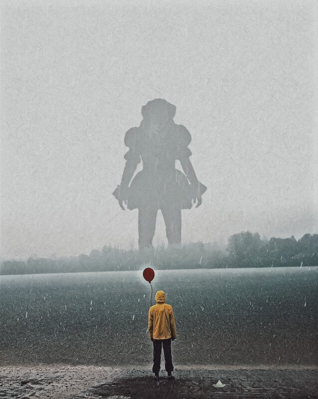 Child with Red Balloon — Gray, Dramatic, Ominous