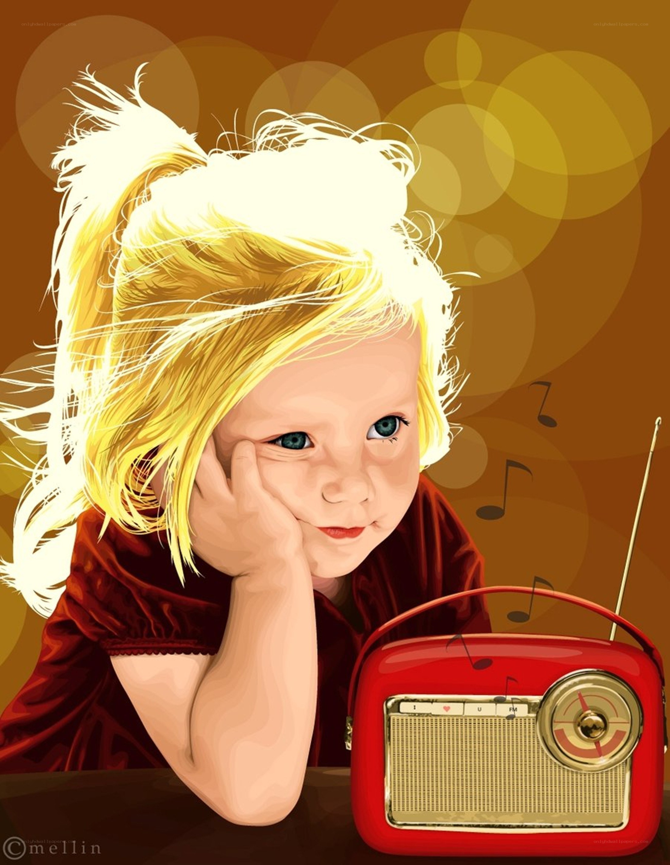 child with red radio