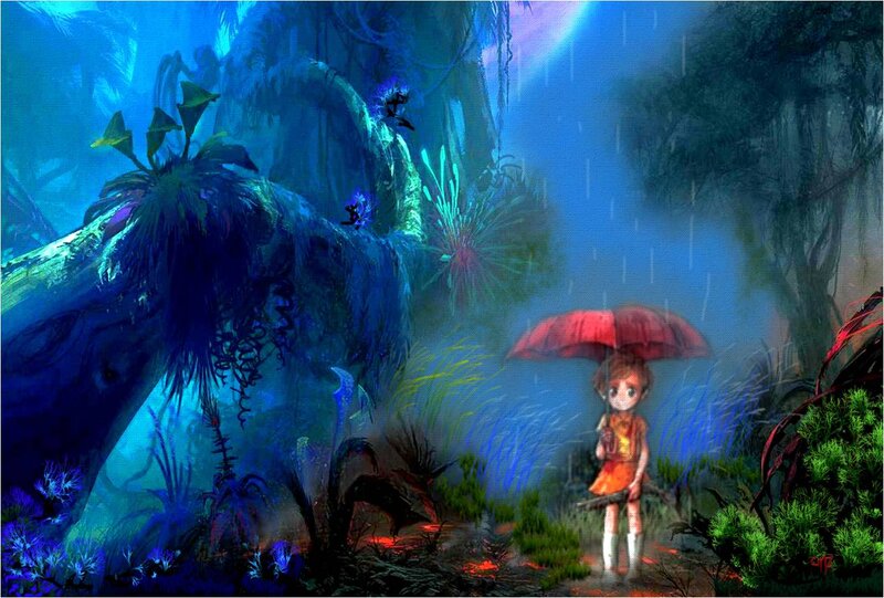 Child with Red Umbrella — Blue