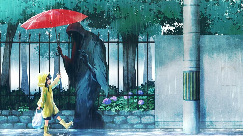 Child with Red Umbrella — Dramatic, Night
