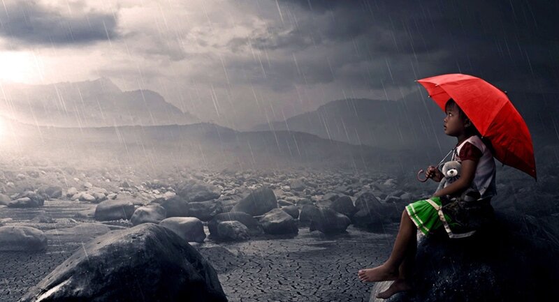 Child with Red Umbrella — Dramatic