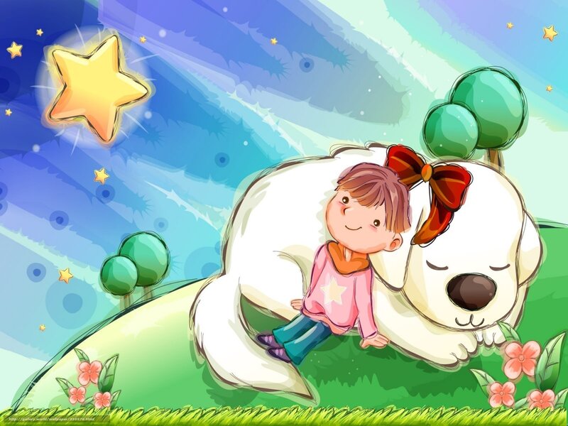 child with sleeping dog