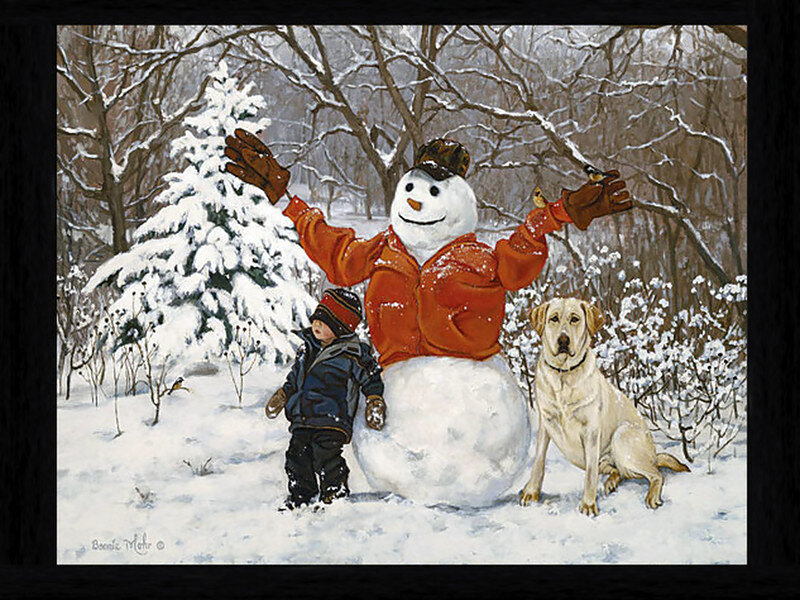 Child with Snowman and Dog