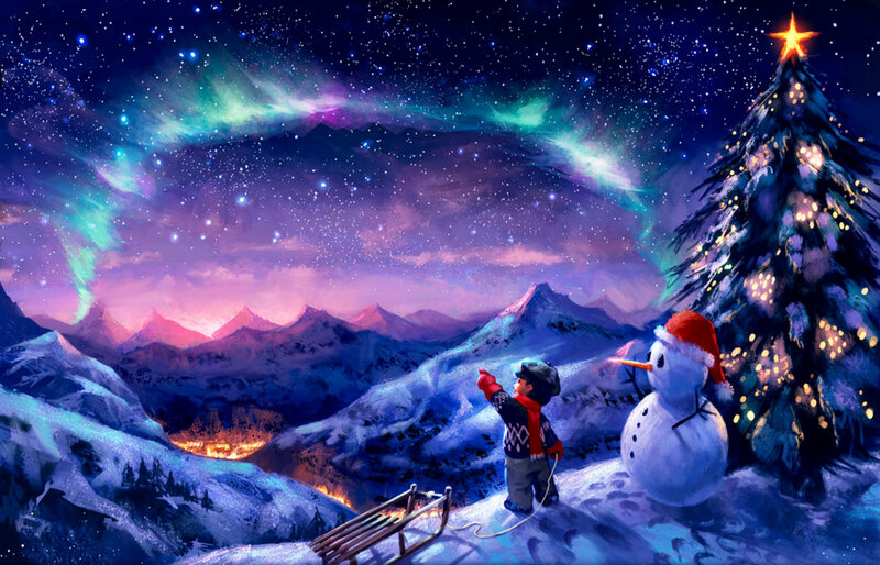 Child with Snowman — Blue, Magical