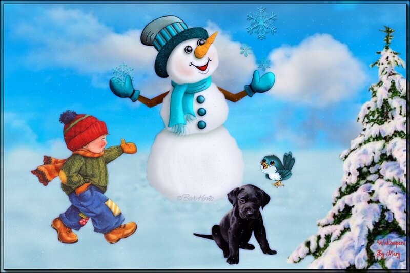 Child with Snowman — Blue, Playful