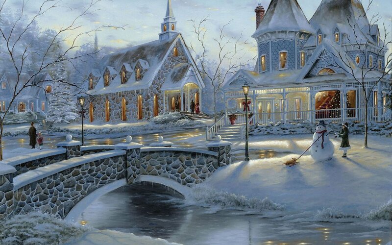 Child with Snowman — White, Peaceful