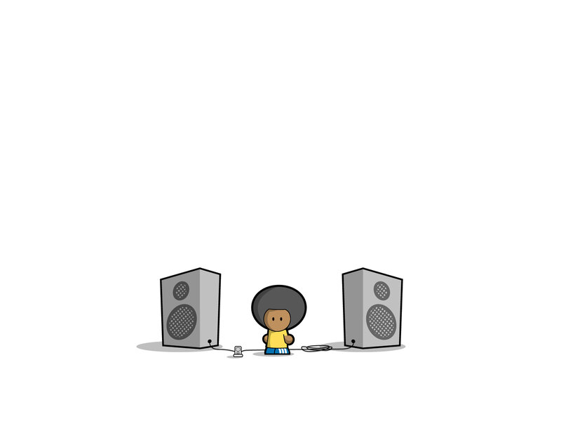 child with speakers