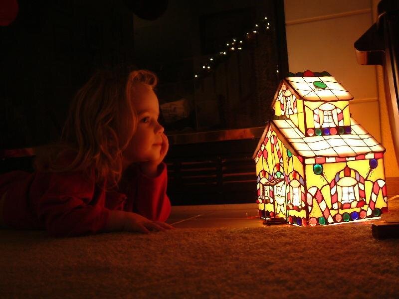 child with stained glass house