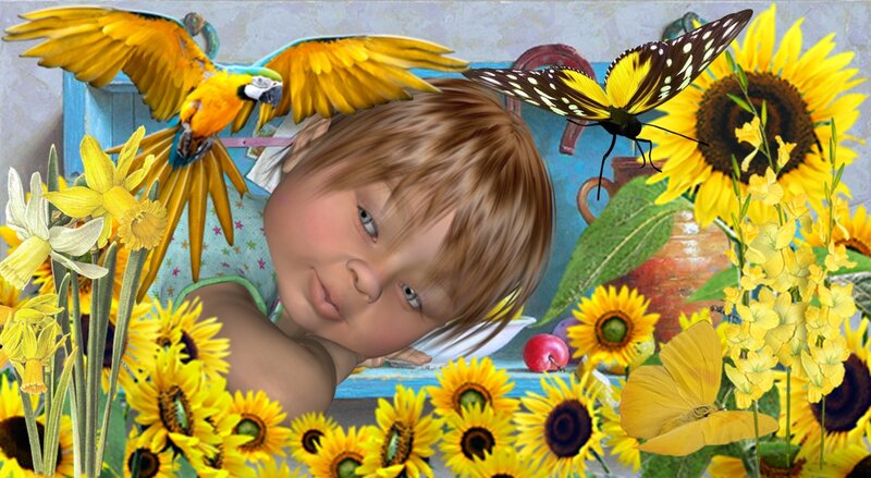 Child with Sunflowers — Yellow
