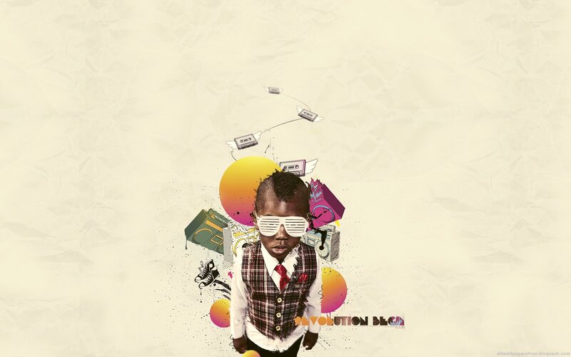 child with sunglasses and music collage