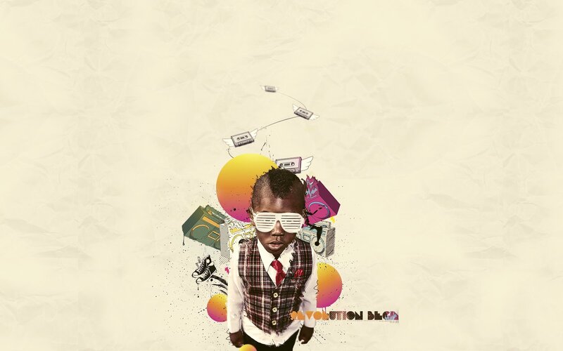child with sunglasses and music collage