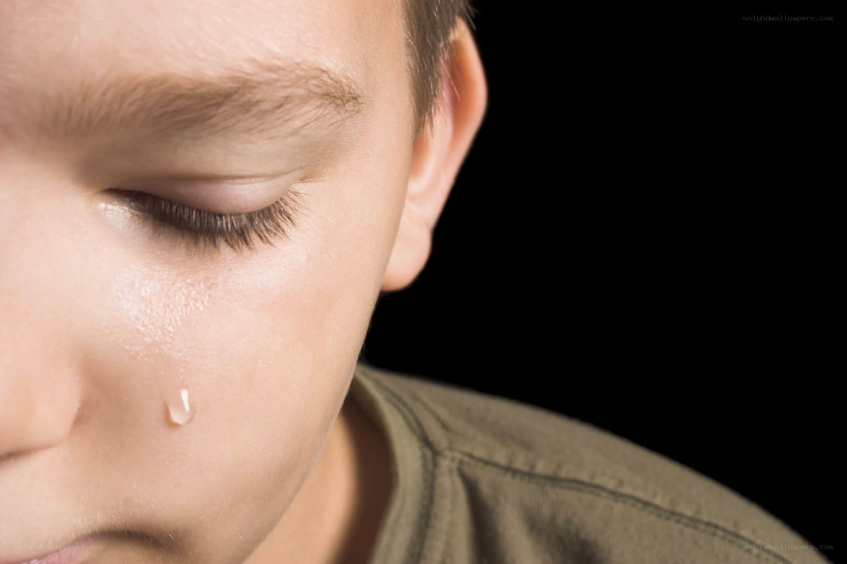 child with tear on cheek