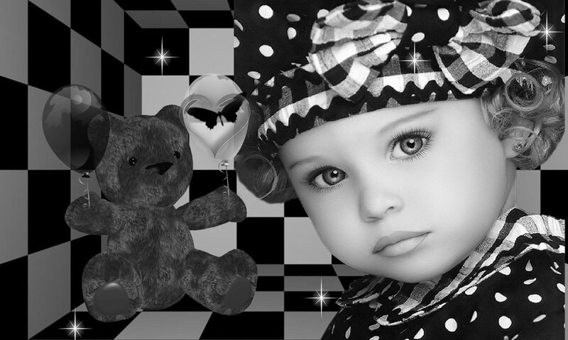 Child with Teddy Bear — Black