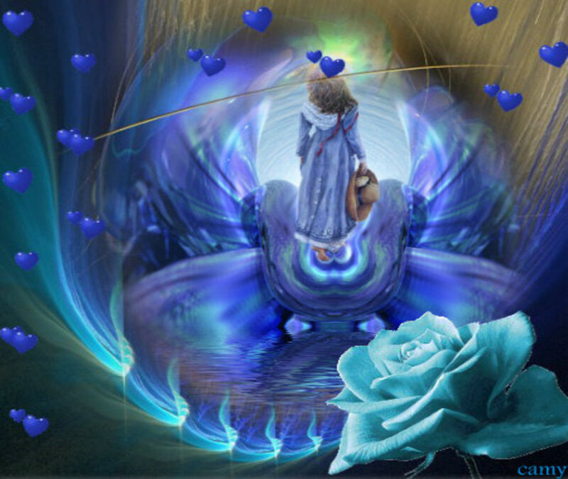 Child with Teddy Bear — Blue, Dreamy