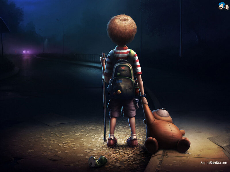 Child with Teddy Bear — Blue