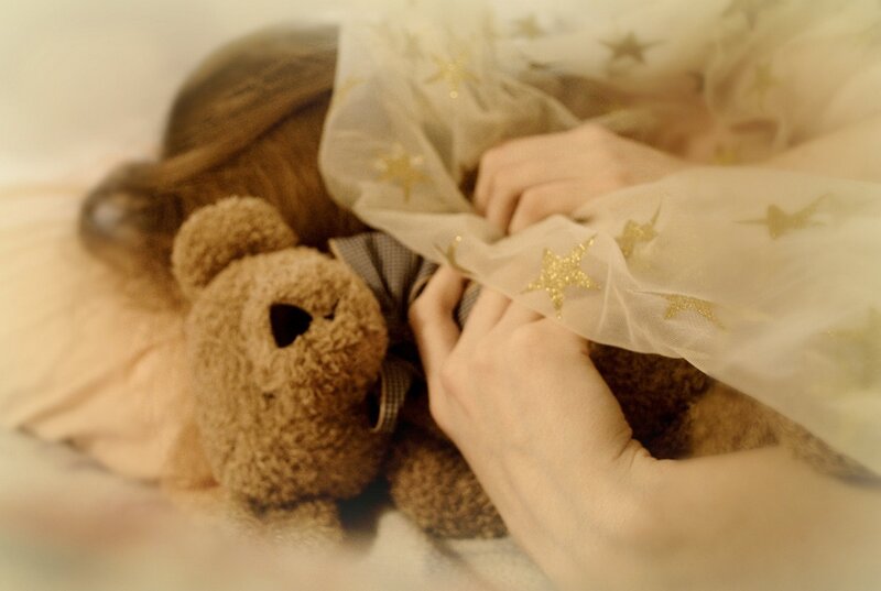 Child with Teddy Bear — Brown, Calm