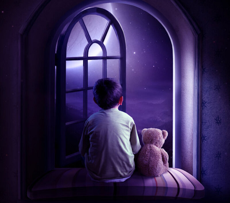 Child with Teddy Bear — Purple