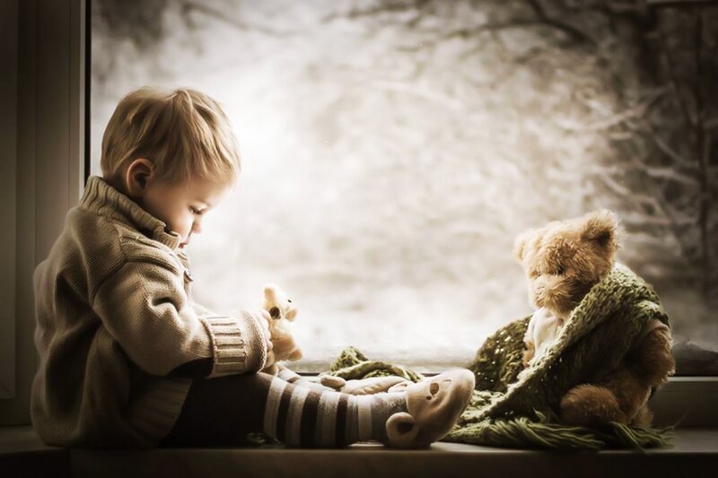 Child with Teddy Bears — Brown