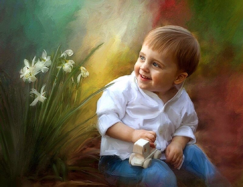Child with Toy Car — White
