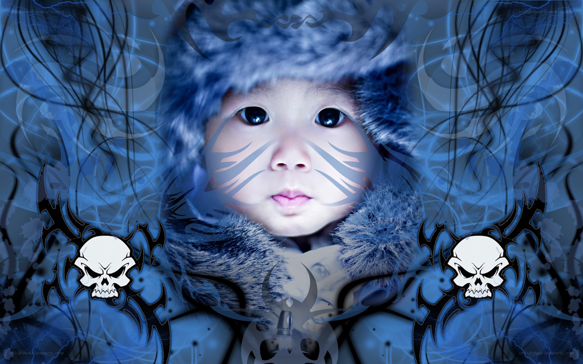 child with tribal skull art