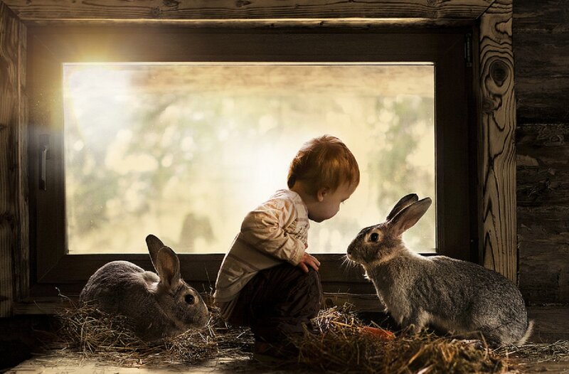 Child with Two Rabbits