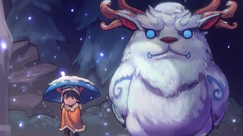 Child with Umbrella and Creature
