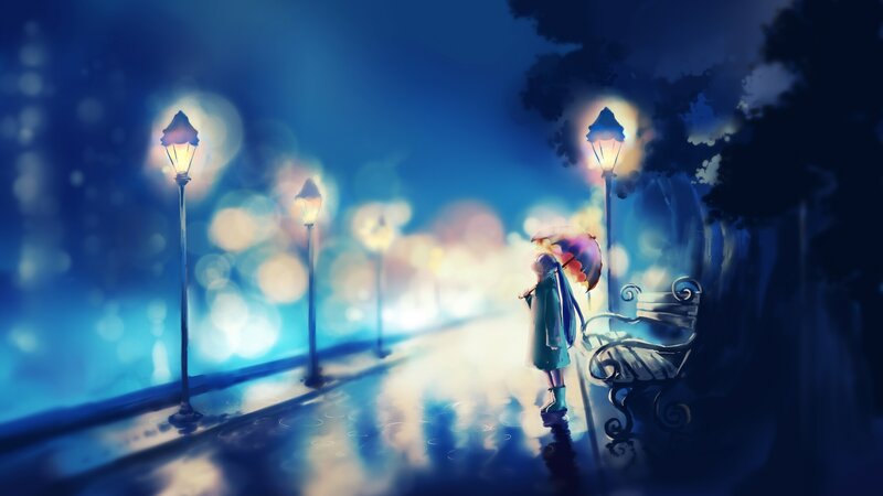 Child with Umbrella — Blue