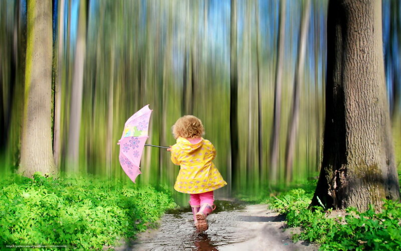 Child with Umbrella — Green, Playful