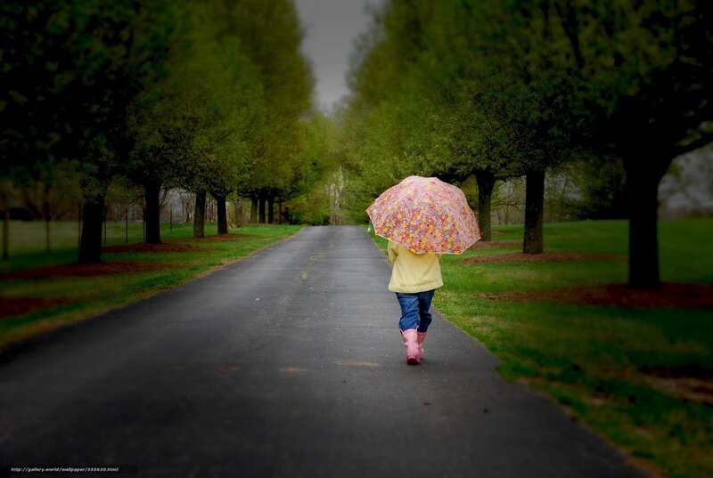 Child with Umbrella — Green, Serene