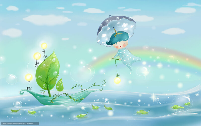 Child with umbrella in dreamy landscape