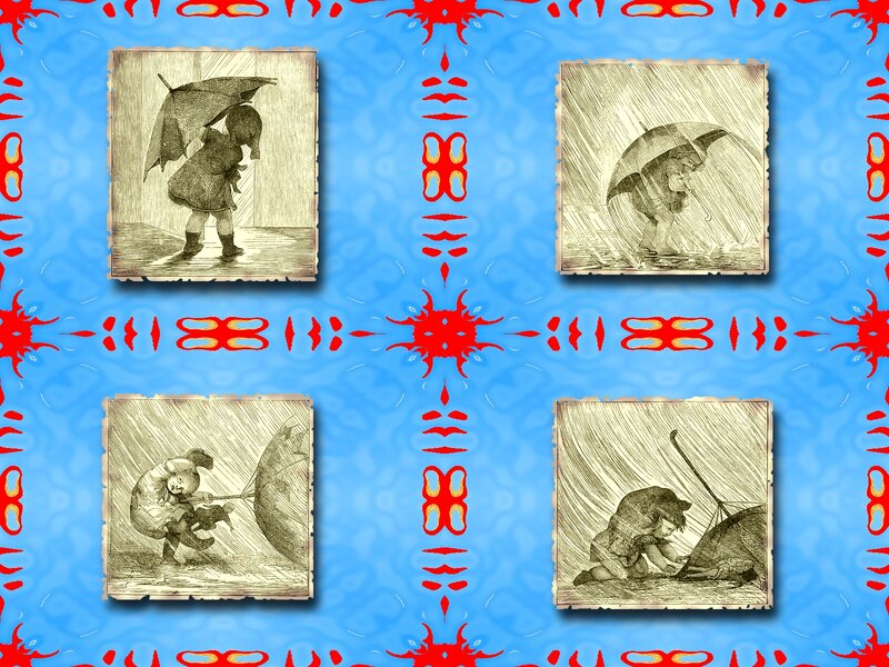 Child with Umbrella in Rain — Blue, Dramatic