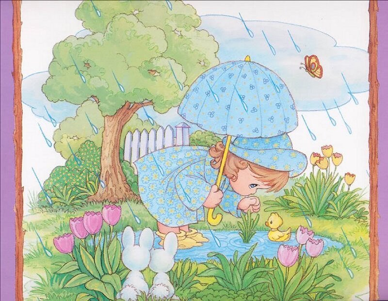 Child with Umbrella in Rain — Blue