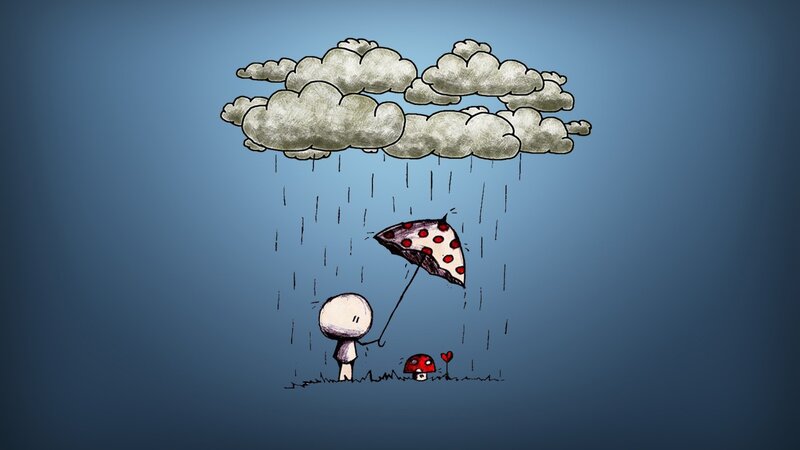 child with umbrella in rain