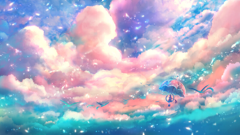 Child with Umbrella in Sky