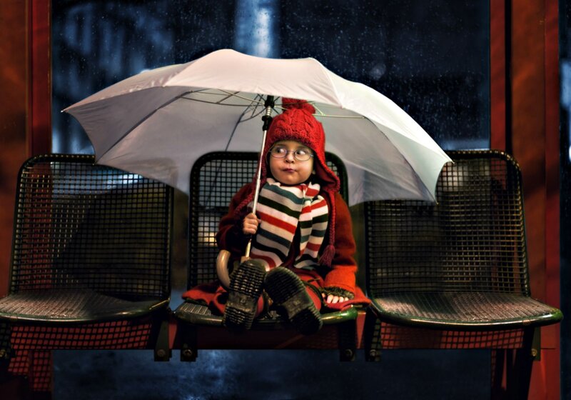Child with Umbrella — Red