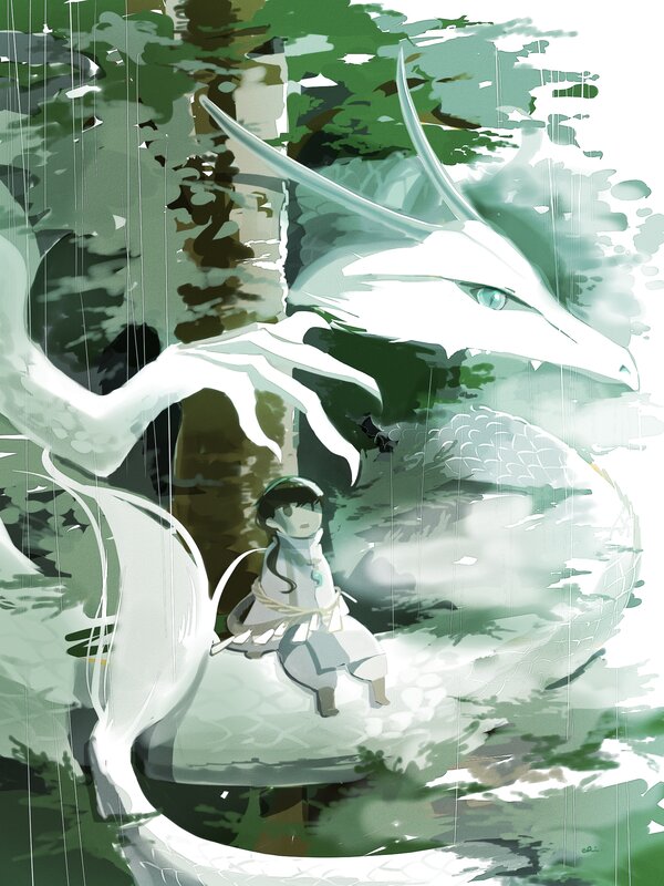 Child with White Dragon — Green, Serene