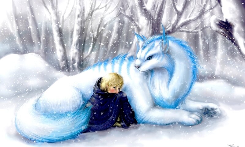 Child with White Fox — Serene