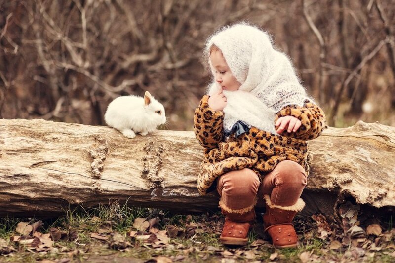 Child with White Rabbit — Brown