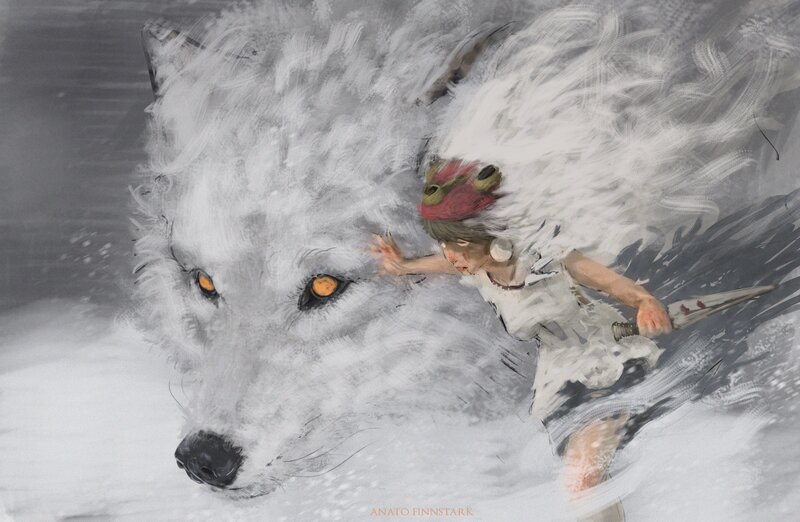 Child with White Wolf — Dramatic, Winter