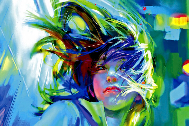 Child with Wind-blown Hair — Blue