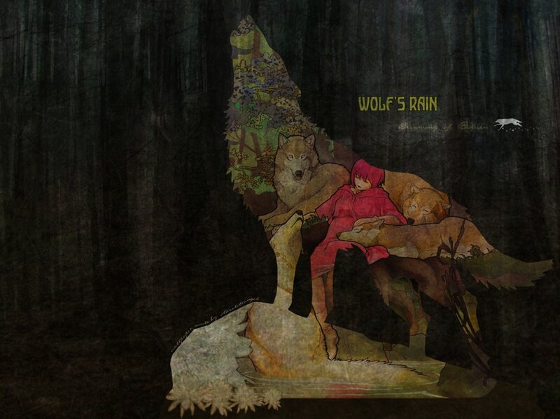 Child with Wolves in Forest — Dark Green