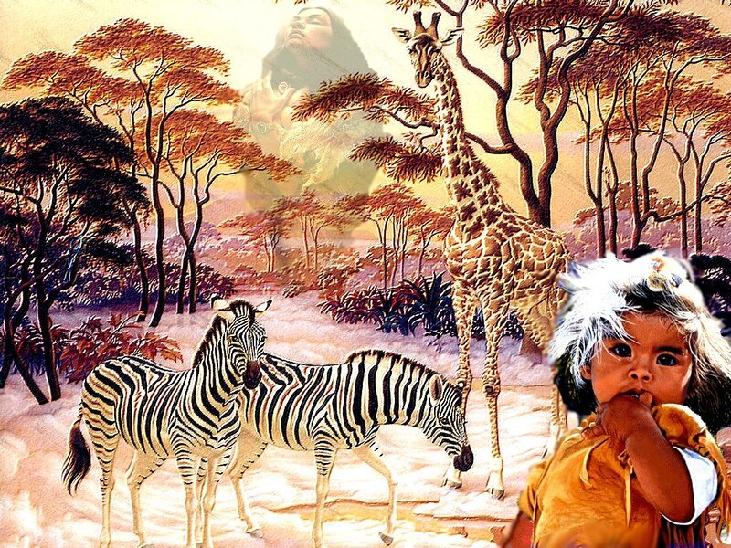 Child with Zebras and Giraffe
