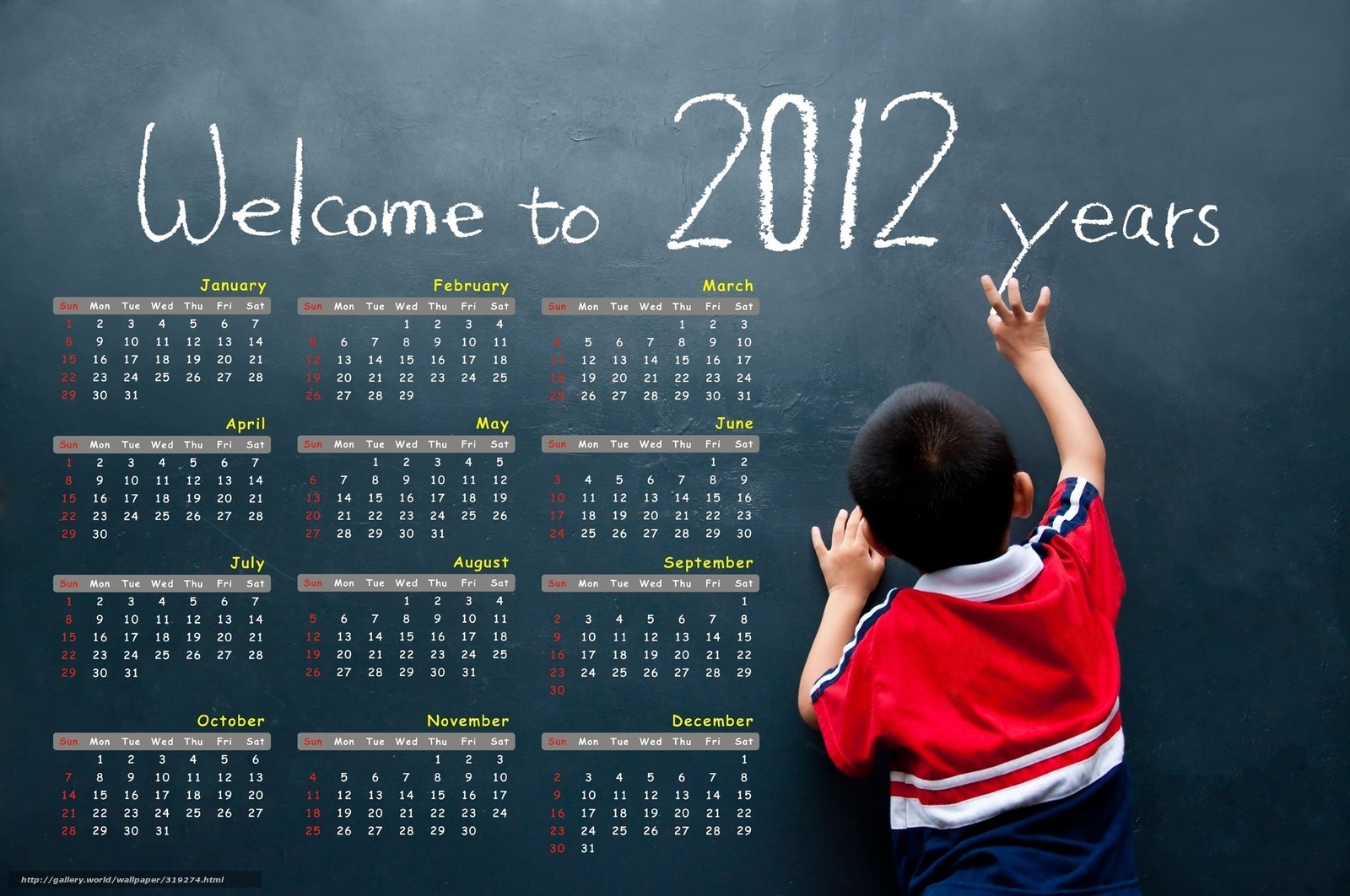 Child writing 2012 calendar