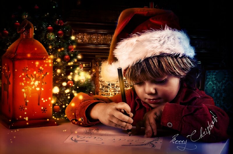 Child Writing Letter — Red