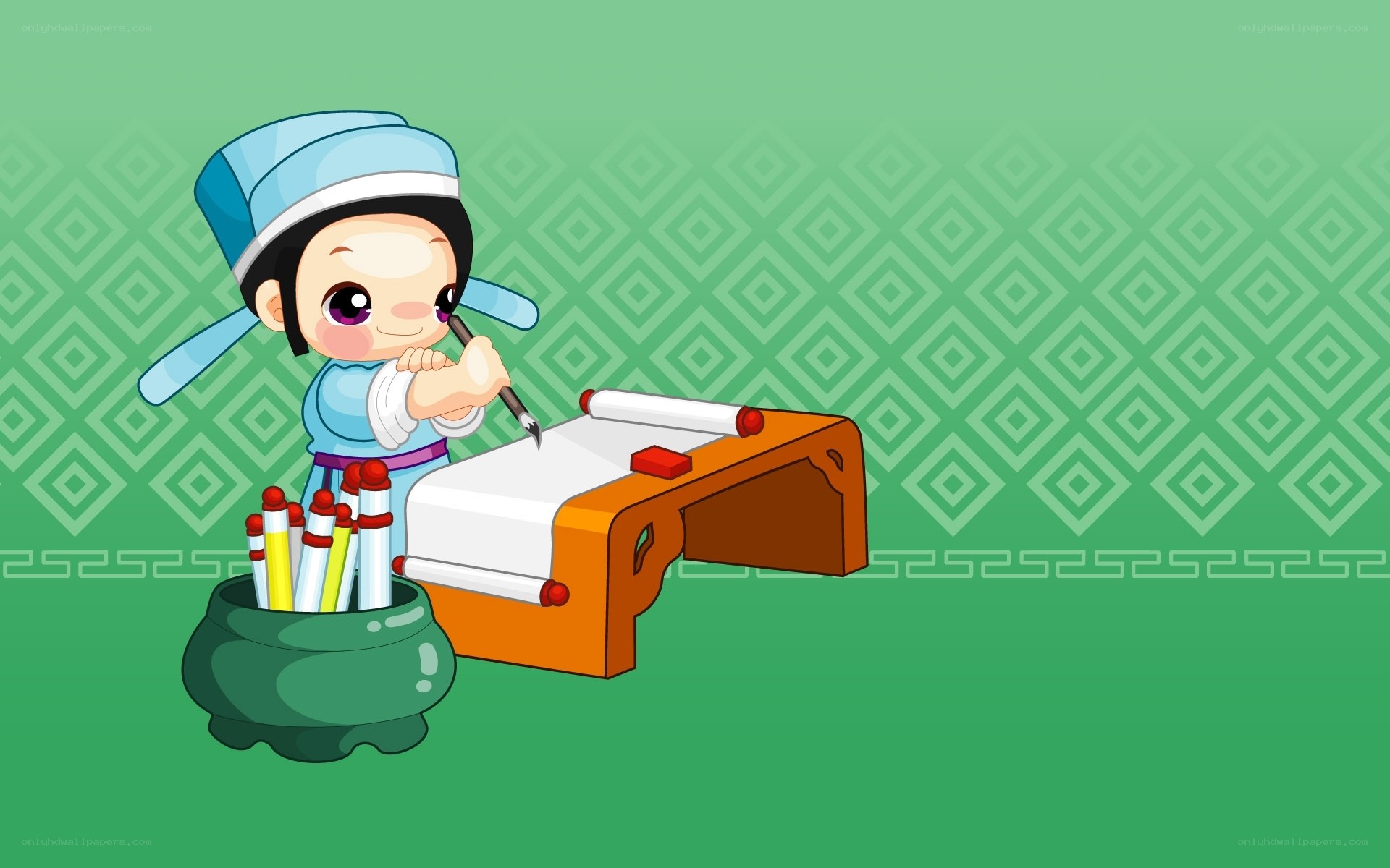 child writing with brush